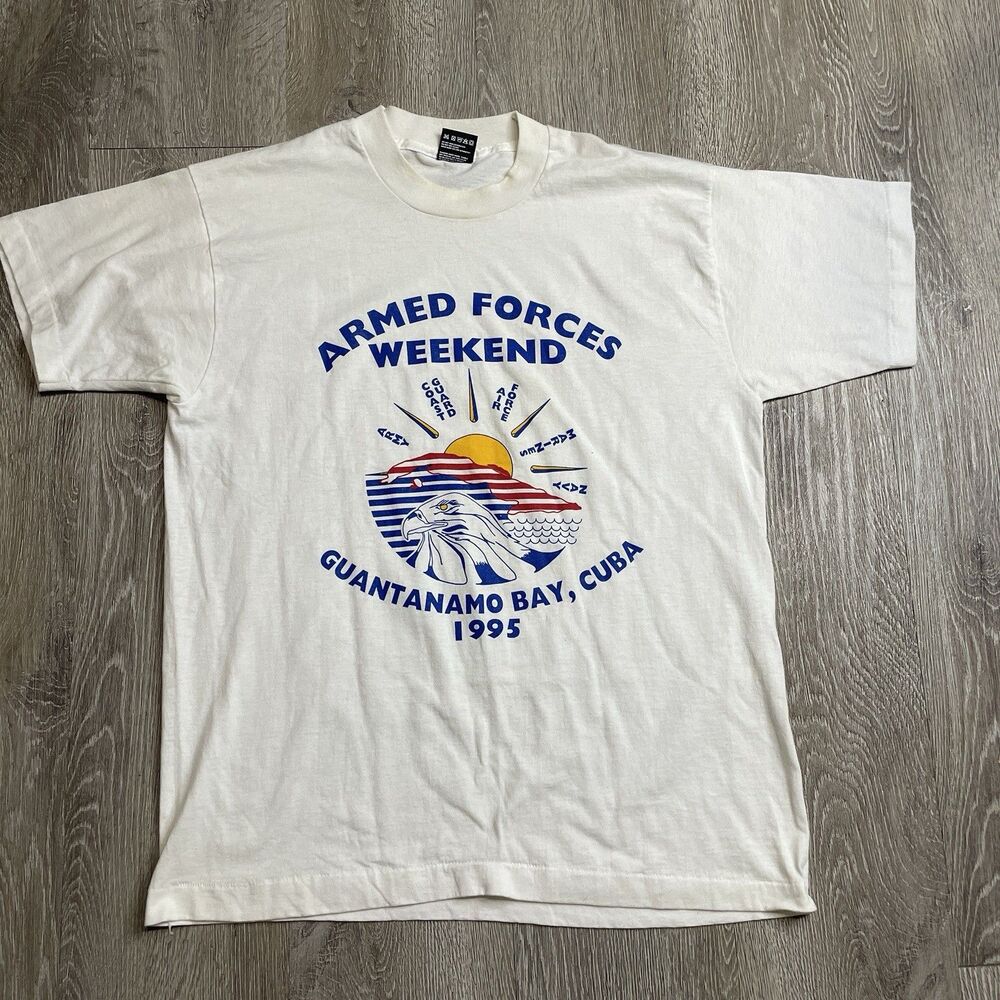 USA Armed Forces Military Cuba Vintage Single Stitch T-Shirt Large FOTL Best
